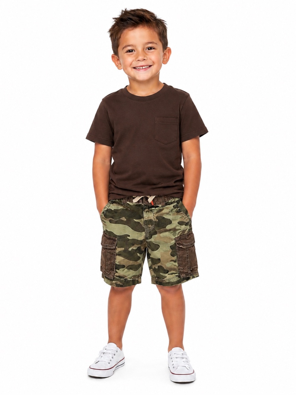 Boys Green Camouflage Cargo Shorts